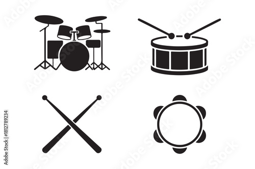Collection of drum and percussion instrument silhouettes