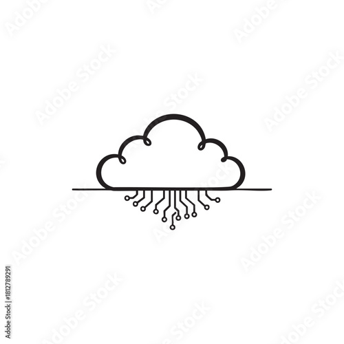 Black and White AI Vector Icon Minimal Neural Network Brain Circuit Illustration