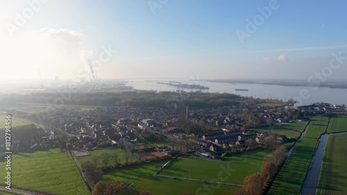 Moerdijk, Noord-Brabant, Netherlands - October 21, 2025; Aerial of the city of Moerdijk.
