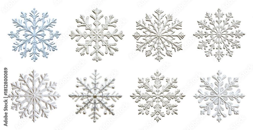 Naklejka premium PNG Intricate white snowflake designs, transparent background