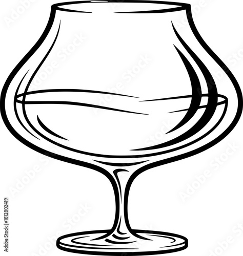 Empty snifter glass with curved design for beverages  