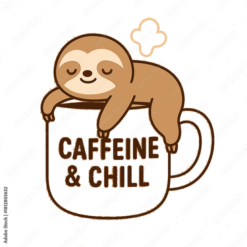 Fototapeta premium Caffeine & Chill – Cute Sloth Coffee Design