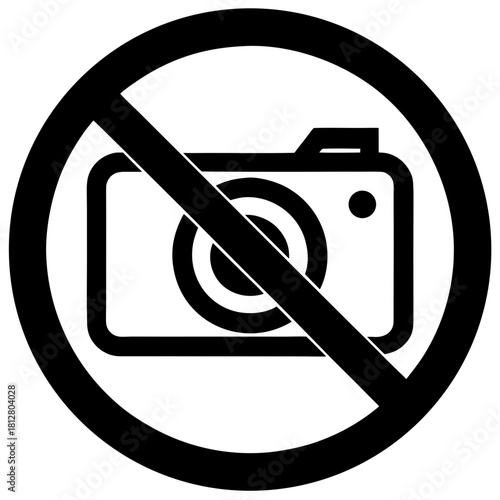 Camera prohibited in a black circle with a slash on transparent background