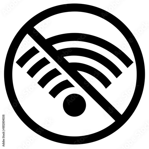 Illustration of a no wifi signal sign in monochrome on transparent background