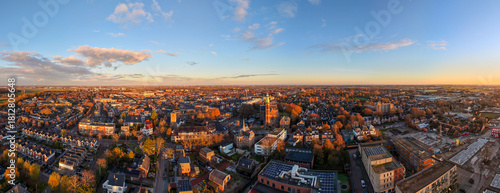 Drone autumn panoramic photo of Lisse, the Netherlands (with St. Agathakerk in the center)