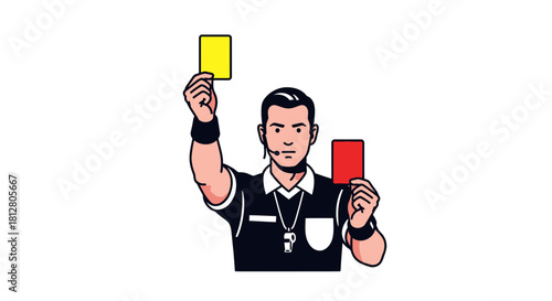 Referee Signaling with Yellow and Red Cards in a Sports Match.