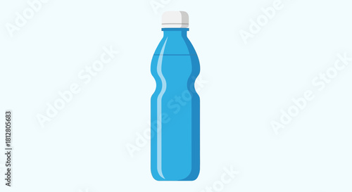 Blue plastic bottle with white cap isolated on light blue background.