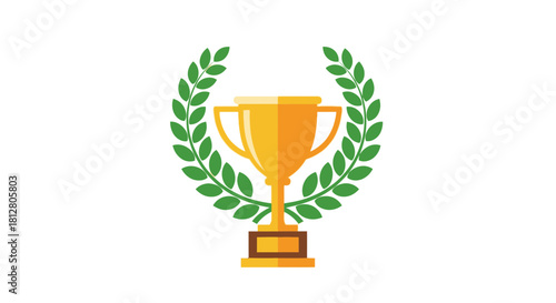 Golden trophy cup award with a green laurel wreath.