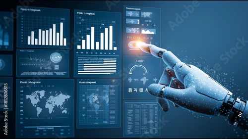 A collage of futuristic AI interface images showing digital data, holographic screens, and human hands interacting with virtual technology in a cyber-inspired environment.