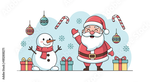 Festive Holiday Icons Santa Claus, Snowman & Christmas Treats