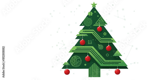 Tech Christmas Tree with Circuit Board Design and Baubles