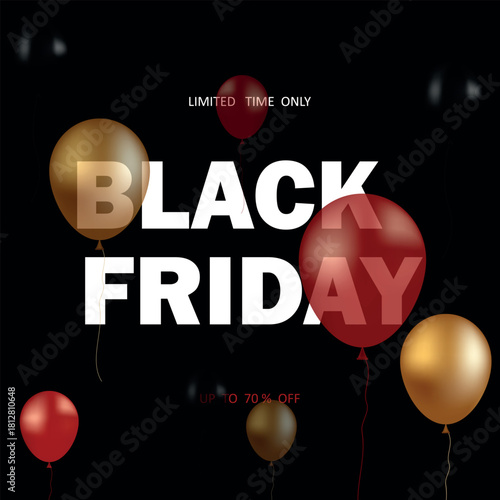 Black Friday banner design with balloons.