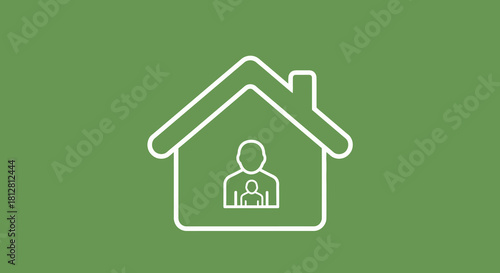 Family home line art on green background for residential concepts