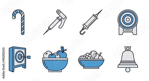 Outline style icons of holiday, medical, and leisure themes
