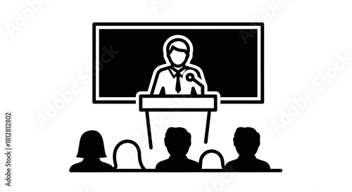 Business presentation icon with speaker and audience in minimalistic style