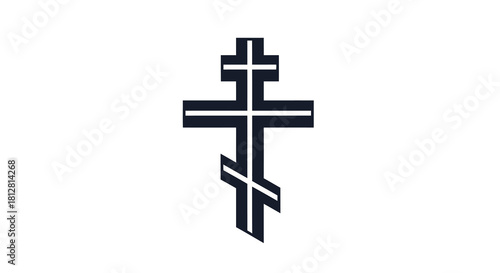 Minimalist russian orthodox cross design on white background