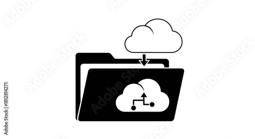 Monochrome cloud technology concept with folder and storage icon