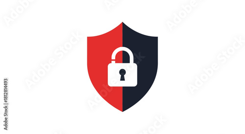 Minimalist security shield with red and black padlock icon for data protection