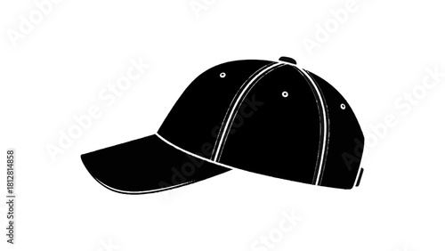Vector illustration of black and white silhouette illustration of a baseball cap with curved brim isolated on transparent background 