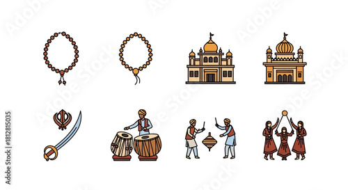 Cultural symbols of sikhism: temples, musical instruments, and traditional games