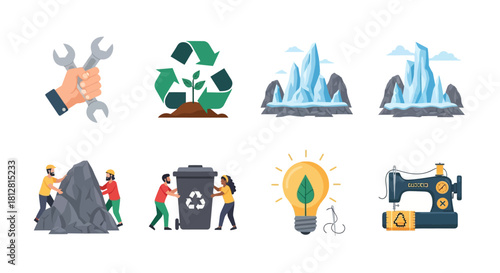 Eco-friendly concepts: recycling, renewable energy, and sustainable innovations