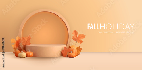 Autumn advertising banner with product showcase