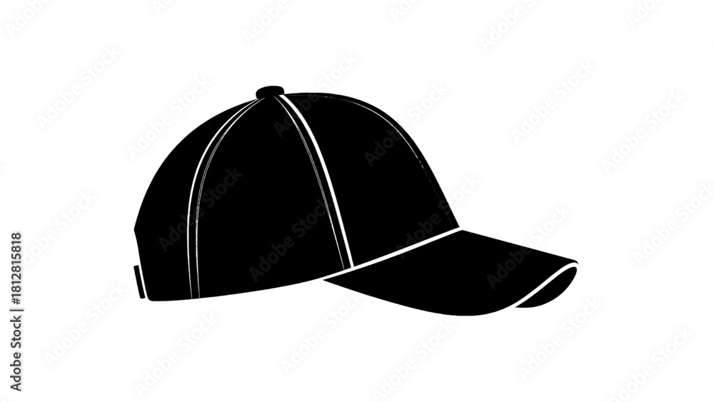 Fototapeta premium Vector illustration&nbsp;of black silhouette icon of a baseball cap with a curved brim, isolated on transparent background 