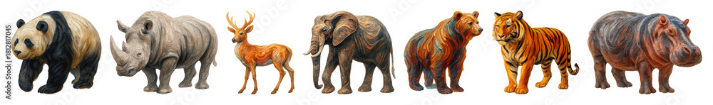 Obraz premium PNG Diverse wildlife animals together, element set on transparent background