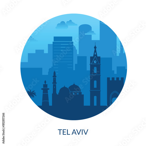 The Iconic Skyline of Tel Aviv Depicted in Beautiful and Vibrant Blue Shades of Color