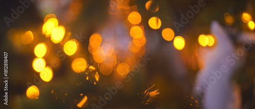 close up blurred background Christmas tree decorations