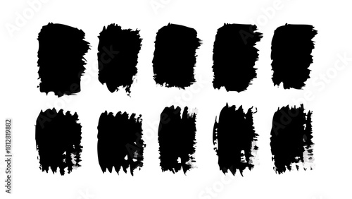 Black brush strokes vector grunge paint textures ink stains artistic design elements set for creative projects