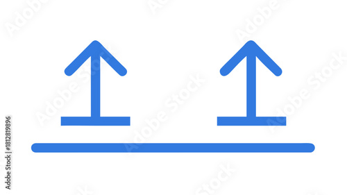 Two blue arrows pointing up with a line below them for direction sign upload icon and movement concept 100