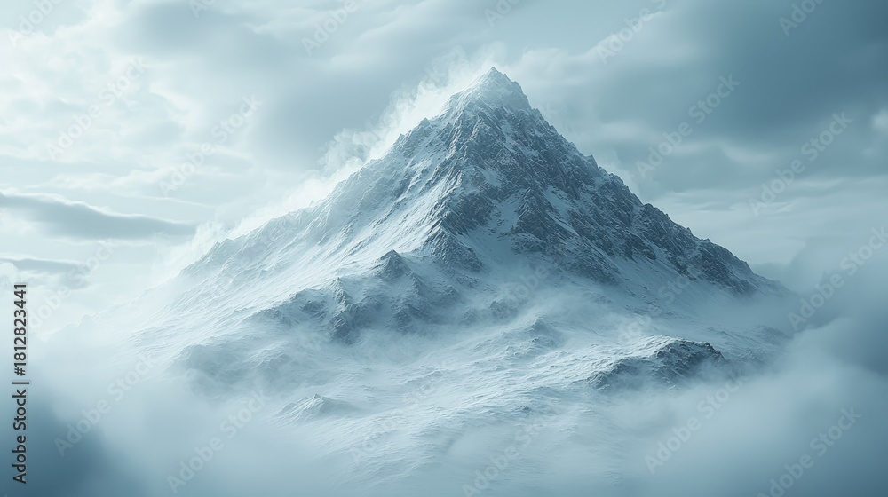 Obraz premium Majestic Mountain Peak Piercing Through a Sea of Clouds.