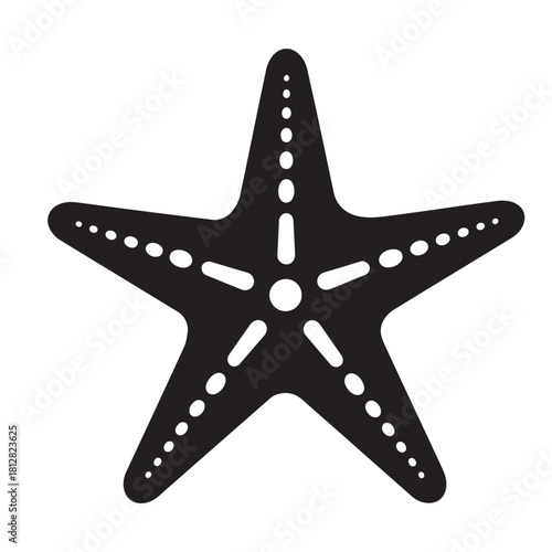 black and white icons of a sea star or starfish, perfect for ocean, beach, summer, marine life, children's designs, and nautical decoration concepts.
