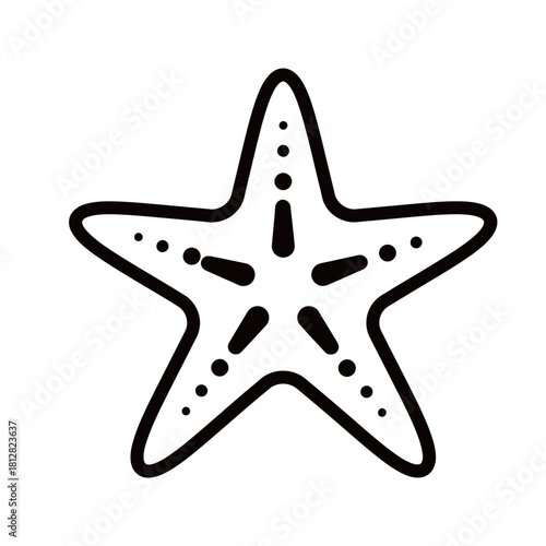 black and white icons of a sea star or starfish, perfect for ocean, beach, summer, marine life, children's designs, and nautical decoration concepts.