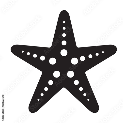 black and white icons of a sea star or starfish, perfect for ocean, beach, summer, marine life, children's designs, and nautical decoration concepts.