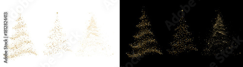 PNG image of Six festive christmas trees sparkle with golden glitter against a creating a magical holiday atmosphere for cards and seasonal designs on transparent background