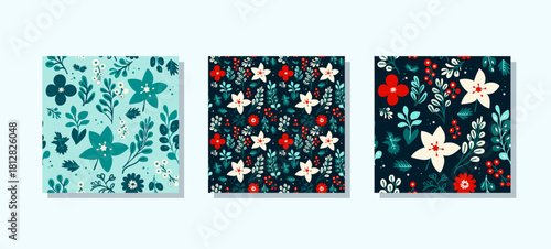 A vibrant and colorful set of floral patterns designed for contemporary modern design projects