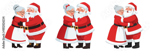 Mrs. Claus hugging Santa for Christmas, transparent background, isolated, vector, set