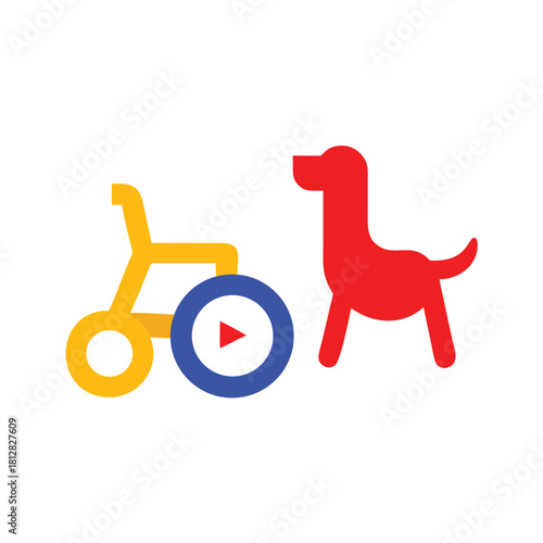 Wheelchair and Dog Icon Vector Illustration
