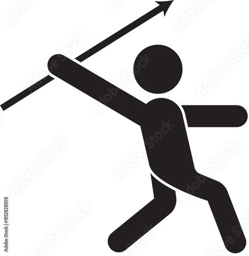 Stick Figure Athlete Throwing a Javelin Spear