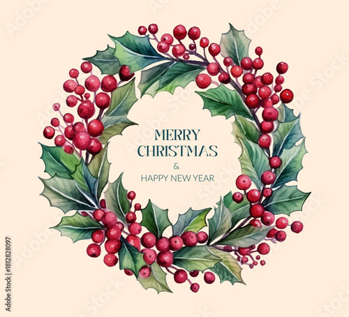 Beautifully Festive Christmas Wreath Featuring Holly, Berries, and Elegant Design Elements