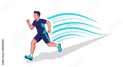 Dynamic runner with speed lines in flat style