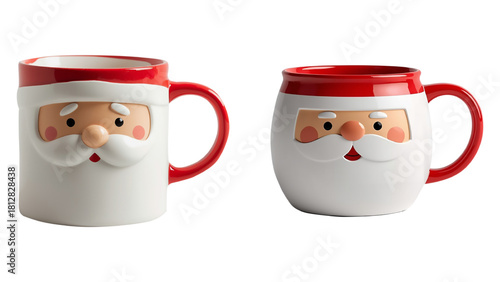 3D Sculpted Santa Claus Cartoon Face Mug with Festive Porcelain Design on White Background isolated transparent background, editable vector artwork ai illustration file,