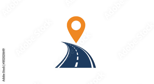 Map location marker with curved road on white background
