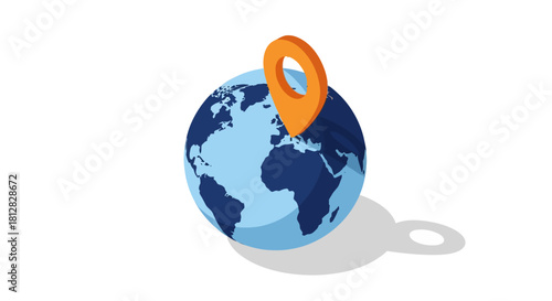 3d earth with location pin icon over europe highlighting global positi