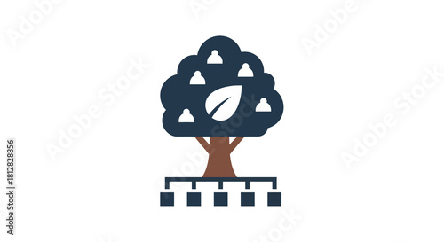 Collaborative eco network tree with minimal leaf and team icons