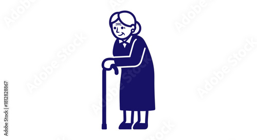 Elderly woman with cane icon in minimalist style
