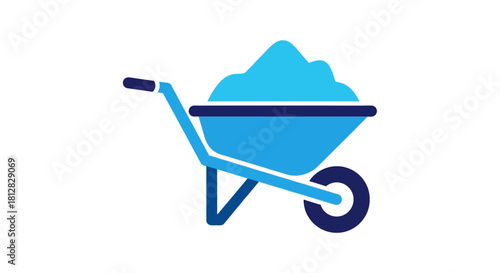 Minimalist wheelbarrow with sand icon - simple blue design