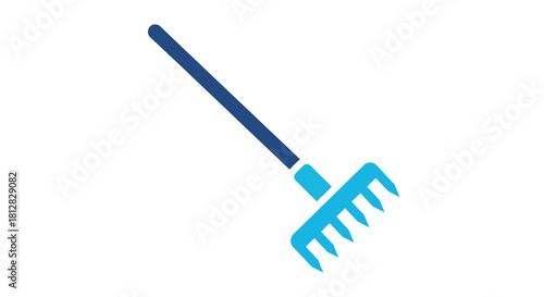 Blue and white rake icon for gardening and landscaping design projects